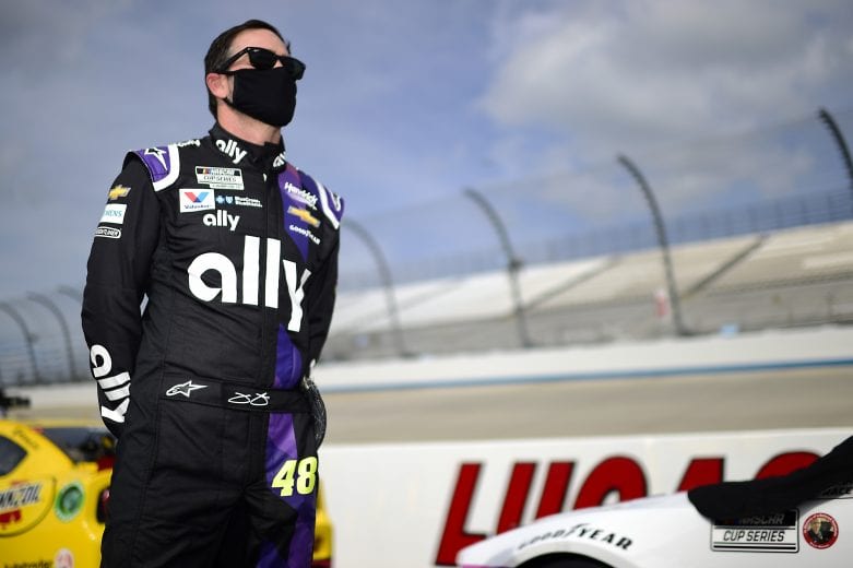 DOVER, DELAWARE - AUGUST 22: Jimmie Johnson, driver of the #48 Ally Chevrolet, waits on the grid prior to the NASCAR Cup Series Drydene 311 at Dover International Speedway on August 22, 2020 in Dover, Delaware. (Photo by Jared C. Tilton/Getty Images) | Getty Images
