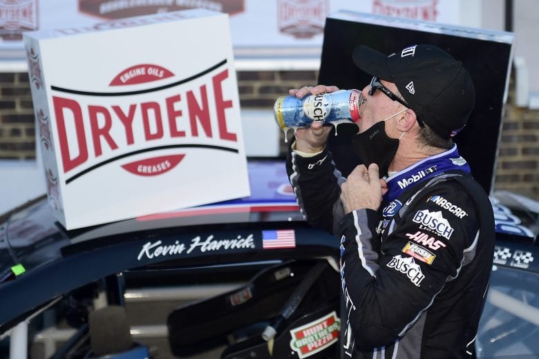DOVER, DELAWARE - AUGUST 23: Kevin Harvick, driver of the #4 Mobil 1 Ford, celebrates in Victory Lane after winning the NASCAR Cup Series Drydene 311 at Dover International Speedway on August 23, 2020 in Dover, Delaware. (Photo by Jared C. Tilton/Getty Images) | Getty Images