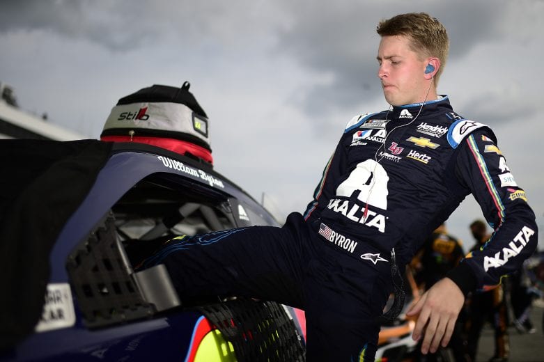 DOVER, DELAWARE - AUGUST 22: William Byron, driver of the #24 Axalta Chevrolet, enters his car to start the NASCAR Cup Series Drydene 311 at Dover International Speedway on August 22, 2020 in Dover, Delaware. (Photo by Jared C. Tilton/Getty Images) | Getty Images