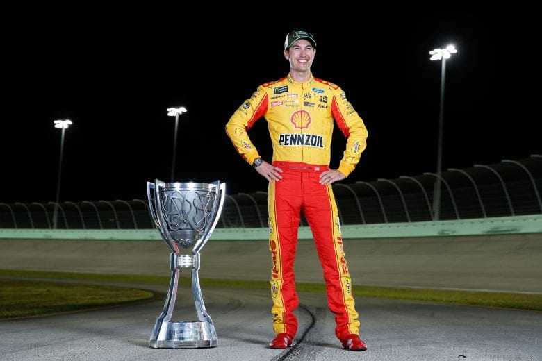 HOMESTEAD, FL - NOVEMBER 18: Joey Logano, driver of the #22 Shell Pennzoil Ford, poses for a photo after winning the Monster Energy NASCAR Cup Series Ford EcoBoost 400 and the Monster Energy NASCAR Cup Series Championship at Homestead-Miami Speedway on November 18, 2018 in Homestead, Florida. (Photo by Brian Lawdermilk/Getty Images) | Getty Images