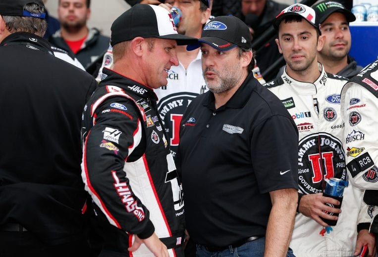 DOVER, DE - MAY 06: Clint Bowyer, driver of the #14 Haas Automation Demo Day Ford, talks with team owner, Tony Stewart, after the Monster Energy NASCAR Cup Series AAA 400 Drive for Autism at Dover International Speedway on May 6, 2018 in Dover, Delaware. (Photo by Brian Lawdermilk/Getty Images) | Getty Images