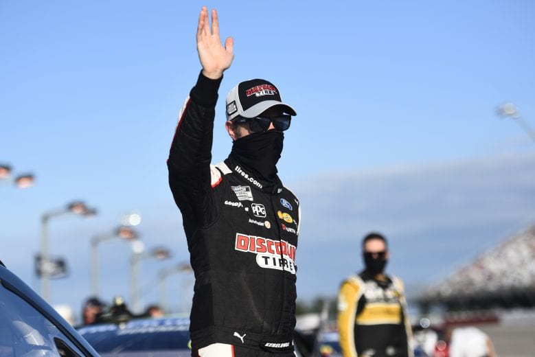 DARLINGTON, SOUTH CAROLINA - SEPTEMBER 06: Brad Keselowski, driver of the #2 Discount Tire Ford, waves to fans from the grid prior to the NASCAR Cup Series Cook Out Southern 500 at Darlington Raceway on September 06, 2020 in Darlington, South Carolina. (Photo by Jared C. Tilton/Getty Images) | Getty Images