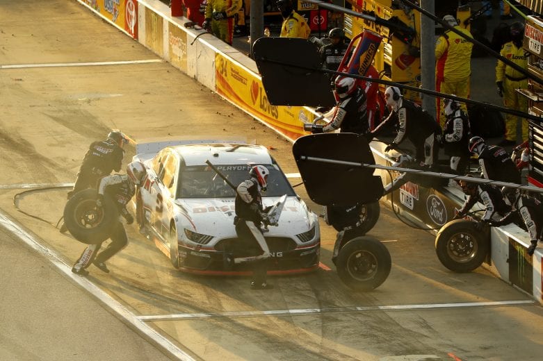 DARLINGTON, SOUTH CAROLINA - SEPTEMBER 06: Brad Keselowski, driver of the #2 Discount Tire Ford, pits during the NASCAR Cup Series Cook Out Southern 500 at Darlington Raceway on September 06, 2020 in Darlington, South Carolina. (Photo by Chris Keane/Getty Images) | Getty Images