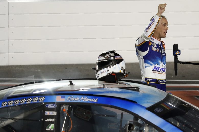 DARLINGTON, SOUTH CAROLINA - SEPTEMBER 06: Kevin Harvick, driver of the #4 Busch Beer Throwback Ford, speaks to the meida after winning the NASCAR Cup Series Cook Out Southern 500 at Darlington Raceway on September 06, 2020 in Darlington, South Carolina. (Photo by Chris Keane/Getty Images) | Getty Images