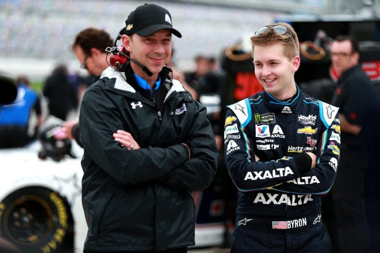 DAYTONA BEACH, FL - FEBRUARY 10:  William Byron, driver of the #24 Axalta Chevrolet, talks with crew chief Chad Knaus during qualifying for the Monster Energy NASCAR Cup Series 61st Annual Daytona 500 at Daytona International Speedway on February 10, 2019 in Daytona Beach, Florida.  (Photo by Sean Gardner/Getty Images) | Getty Images