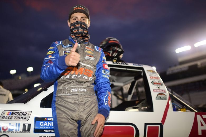 RICHMOND, VIRGINIA - SEPTEMBER 10: Zane Smith, driver of the #21 ATARI HOTELS Chevrolet, gives a thumbs up on the grid prior to the NASCAR Gander Outdoors Truck Series ToyotaCare 250 at Richmond Raceway on September 10, 2020 in Richmond, Virginia. (Photo by Jared C. Tilton/Getty Images) | Getty Images