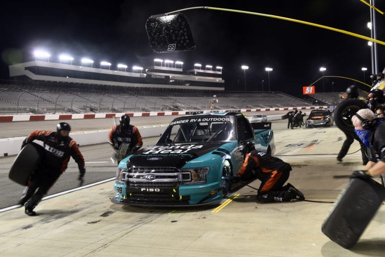 RICHMOND, VIRGINIA - SEPTEMBER 10: Ben Rhodes, driver of the #99 Tenda Heal Ford, pits during the NASCAR Gander Outdoors Truck Series ToyotaCare 250 at Richmond Raceway on September 10, 2020 in Richmond, Virginia. (Photo by Jared C. Tilton/Getty Images) | Getty Images