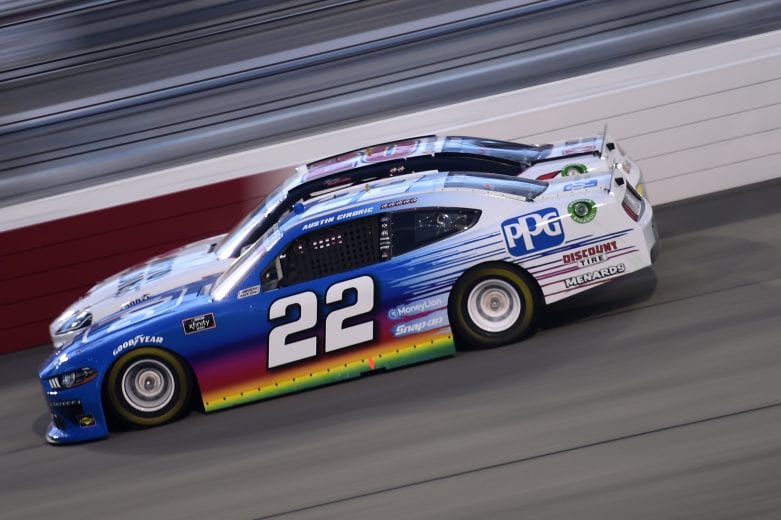 RICHMOND, VIRGINIA - SEPTEMBER 11: Austin Cindric, driver of the #22 MoneyLion Ford, and Harrison Burton, driver of the #20 DEX Imaging Toyota, race during the NASCAR Xfinity Series Go Bowling 250 at Richmond Raceway on September 11, 2020 in Richmond, Virginia. (Photo by Jared C. Tilton/Getty Images) | Getty Images