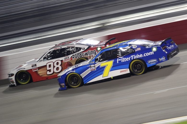 RICHMOND, VIRGINIA - SEPTEMBER 11: Justin Allgaier, driver of the #7 BRANDT Chevrolet, and Chase Briscoe, driver of the #98 Highpoint.com Ford, race during the NASCAR Xfinity Series Go Bowling 250 at Richmond Raceway on September 11, 2020 in Richmond, Virginia. (Photo by Jared C. Tilton/Getty Images) | Getty Images