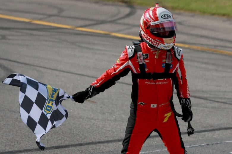 RICHMOND, VIRGINIA - SEPTEMBER 12: Justin Allgaier, driver of the #7 BRANDT Chevrolet, celebrates after winning the NASCAR Xfinity Series Virginia is for Racing Lovers 250 at Richmond Raceway on September 12, 2020 in Richmond, Virginia. (Photo by Sean Gardner/Getty Images) | Getty Images