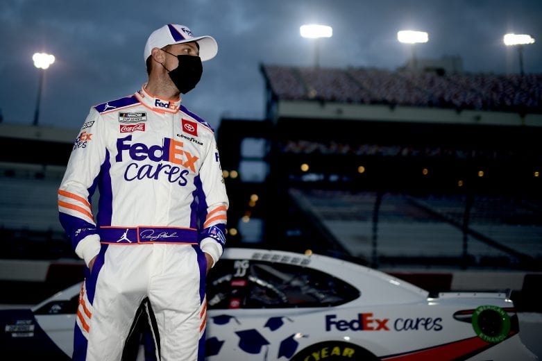 RICHMOND, VIRGINIA - SEPTEMBER 12: Denny Hamlin, driver of the #11 FedEx Cars Toyota, waits on the grid prior to the NASCAR Cup Series Federated Auto Parts 400 at Richmond Raceway on September 12, 2020 in Richmond, Virginia. (Photo by Jared C. Tilton/Getty Images) | Getty Images