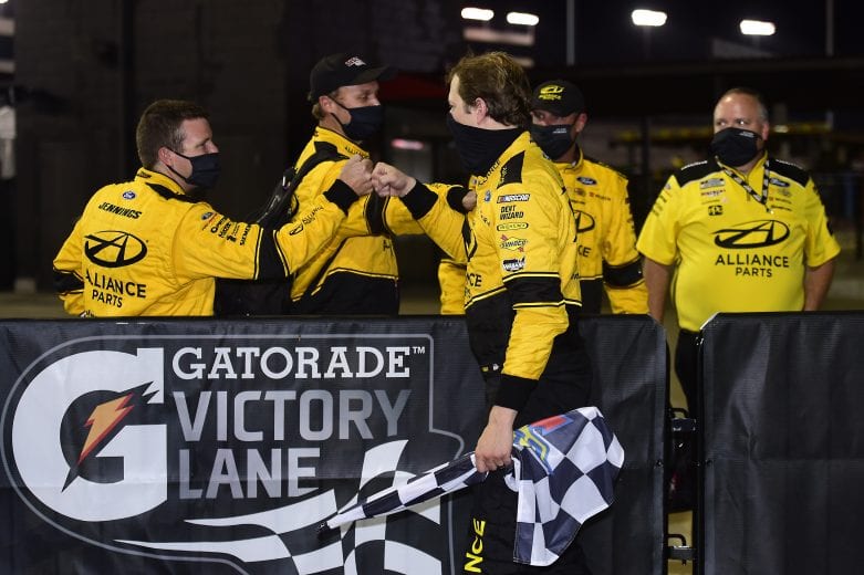 RICHMOND, VIRGINIA - SEPTEMBER 12: Brad Keselowski, driver of the #2 Western Star/Alliance Parts Ford, and crew celebrate after winning the NASCAR Cup Series Federated Auto Parts 400 at Richmond Raceway on September 12, 2020 in Richmond, Virginia. (Photo by Jared C. Tilton/Getty Images) | Getty Images