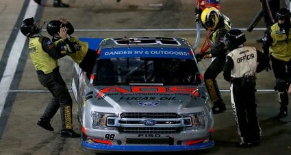 BRISTOL, TENNESSEE - SEPTEMBER 17: Grant Enfinger, driver of the #98 ADS/Lucas Oil/Curb Records Ford, pits during the NASCAR Gander RV & Outdoors Truck Series UNOH 200 presented by Ohio Logistics at Bristol Motor Speedway on September 17, 2020 in Bristol, Tennessee. (Photo by Sean Gardner/Getty Images) | Getty Images