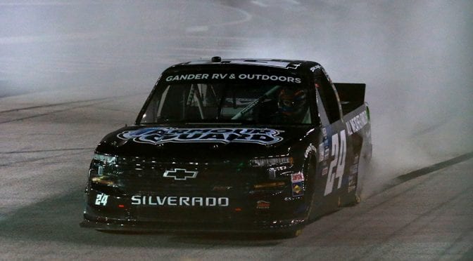 Featured Image for Sam Mayer passes Moffitt late to earn first career Gander Trucks win at Bristol