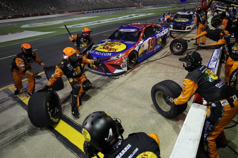 CONCORD, NORTH CAROLINA - MAY 24: Martin Truex Jr., driver of the #19 Bass Pro Shops/TRACKER/USO Toyota, pits during the NASCAR Cup Series Coca-Cola 600 at Charlotte Motor Speedway on May 24, 2020 in Concord, North Carolina. (Photo by Chris Graythen/Getty Images) | Getty Images