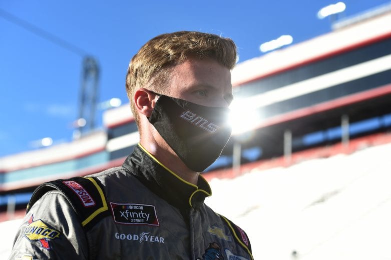 BRISTOL, TENNESSEE - JUNE 01: Brandon Brown, driver of the #68 Mid Atlantic Wrecker Services Chevrolet, walks the grid prior to the NASCAR Xfinity Series Cheddar's 300 presented by Alsco at Bristol Motor Speedway on June 01, 2020 in Bristol, Tennessee. (Photo by Jared C. Tilton/Getty Images) | Getty Images