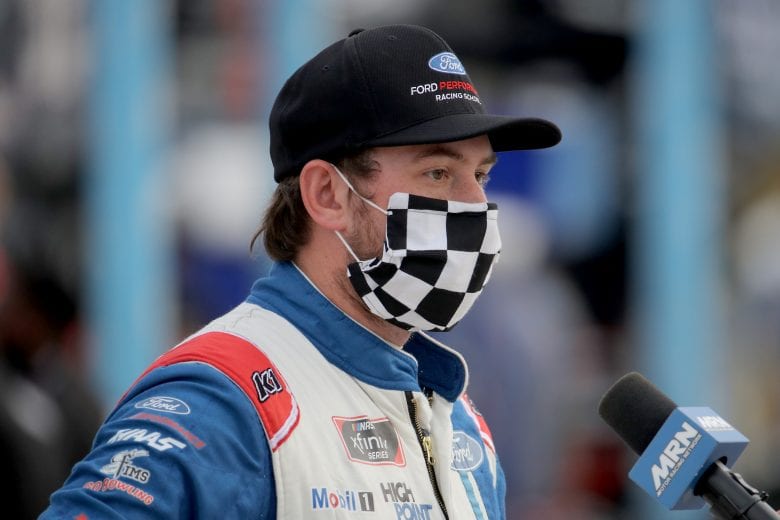 DAYTONA BEACH, FLORIDA - AUGUST 28: Chase Briscoe, driver of the #98 Ford Performance Racing School Ford, speaks to the media prior to the NASCAR Xfinity Series Wawa 250 Powered by Coca-Cola at Daytona International Speedway on August 28, 2020 in Daytona Beach, Florida. (Photo by Chris Graythen/Getty Images) | Getty Images