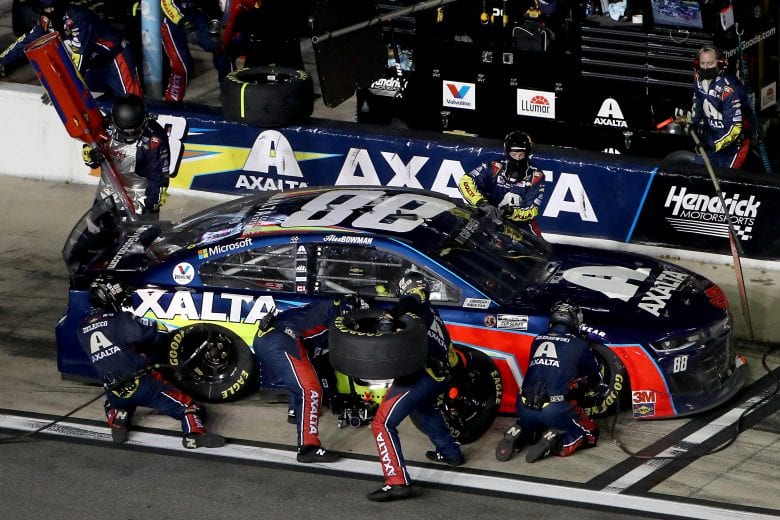 DAYTONA BEACH, FLORIDA - AUGUST 29: Alex Bowman, driver of the #88 Axalta Chevrolet, pits during the NASCAR Cup Series Coke Zero Sugar 400 at Daytona International Speedway on August 29, 2020 in Daytona Beach, Florida. (Photo by Brian Lawdermilk/Getty Images) | Getty Images