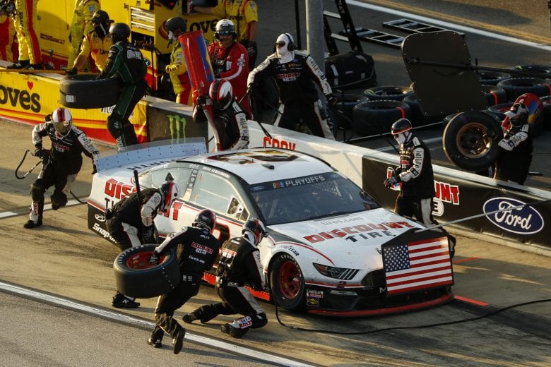 DARLINGTON, SOUTH CAROLINA - SEPTEMBER 06: Brad Keselowski, driver of the #2 Discount Tire Ford, pits during the NASCAR Cup Series Cook Out Southern 500 at Darlington Raceway on September 06, 2020 in Darlington, South Carolina. (Photo by Chris Keane/Getty Images) | Getty Images