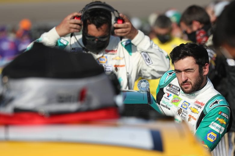 LAS VEGAS, NEVADA - SEPTEMBER 27: Chase Elliott, driver of the #9 Unifirst Chevrolet, climbs into his car prior to the NASCAR Cup Series South Point 400 at Las Vegas Motor Speedway on September 27, 2020 in Las Vegas, Nevada. (Photo by Chris Graythen/Getty Images) | Getty Images