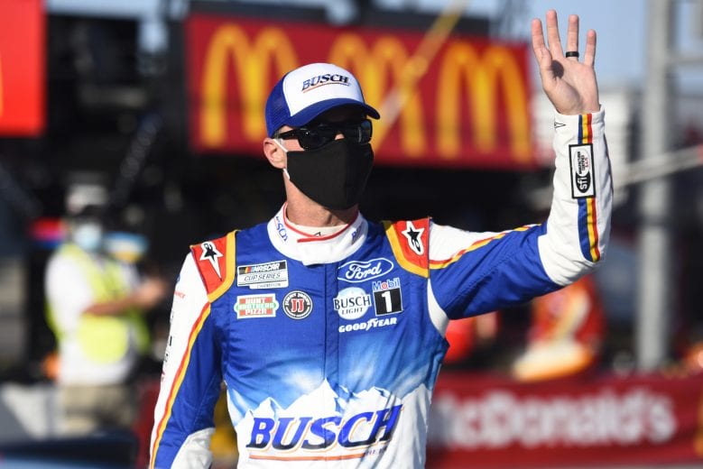 DARLINGTON, SOUTH CAROLINA - SEPTEMBER 06: Kevin Harvick, driver of the #4 Busch Beer Throwback Ford, waves to fans from the grid prior to the NASCAR Cup Series Cook Out Southern 500 at Darlington Raceway on September 06, 2020 in Darlington, South Carolina. (Photo by Jared C. Tilton/Getty Images) | Getty Images