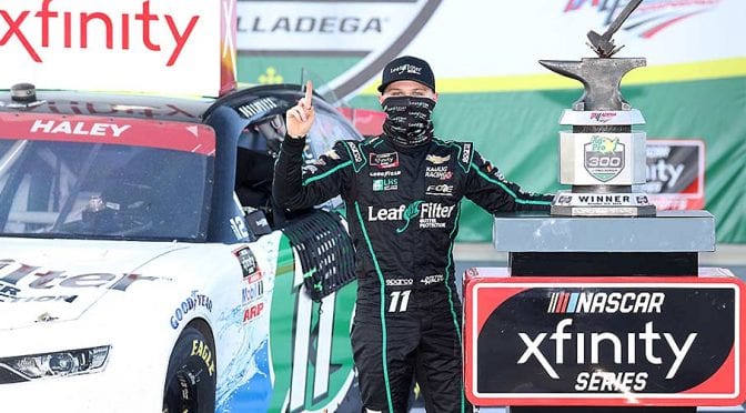 Justin Haley rises from late Talladega scramble, wins to advance in Xfinity playoffs