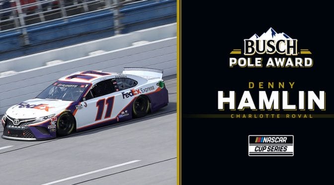 Featured image for Denny Hamlin wins Busch Pole Award for playoff race at Charlotte Roval