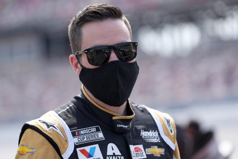 TALLADEGA, ALABAMA - OCTOBER 04: Alex Bowman, driver of the #88 ChevyGoods/Patriot Foundation Chevrolet, waits on the grid prior to the NASCAR Cup Series YellaWood 500 at Talladega Superspeedway on October 04, 2020 in Talladega, Alabama. (Photo by Chris Graythen/Getty Images) | Getty Images