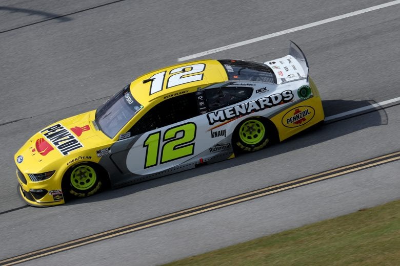 TALLADEGA, ALABAMA - OCTOBER 04: Ryan Blaney, driver of the #12 Menards/Pennzoil Ford, drives during the NASCAR Cup Series YellaWood 500 at Talladega Superspeedway on October 04, 2020 in Talladega, Alabama. (Photo by Chris Graythen/Getty Images) | Getty Images