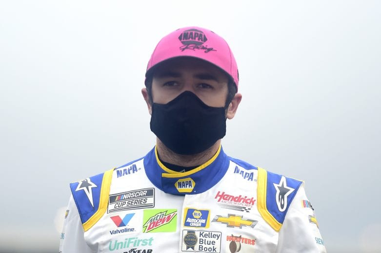 CONCORD, NORTH CAROLINA - OCTOBER 11: Chase Elliott, driver of the #9 NAPA Auto Parts Chevrolet, walks the grid prior to the NASCAR Cup Series Bank of America ROVAL 400 at Charlotte Motor Speedway on October 11, 2020 in Concord, North Carolina. (Photo by Jared C. Tilton/Getty Images) | Getty Images