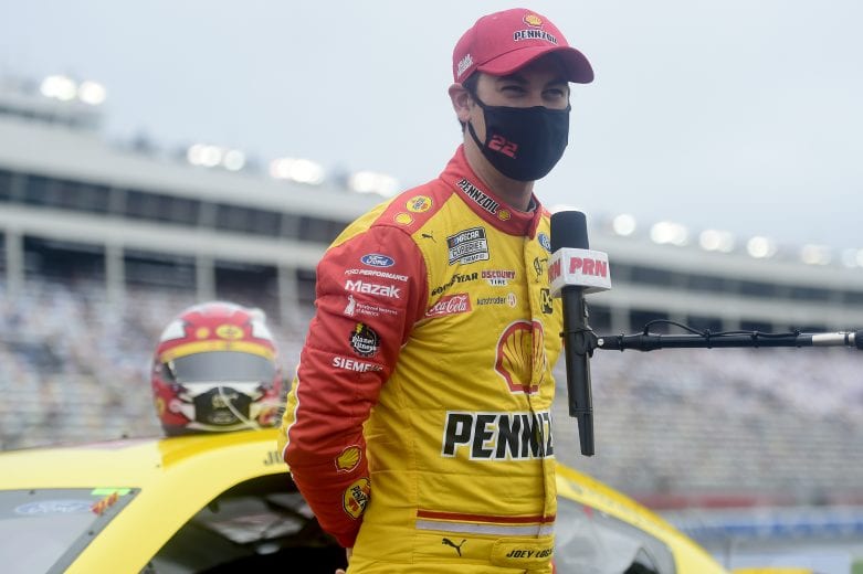 CONCORD, NORTH CAROLINA - OCTOBER 11: Joey Logano, driver of the #22 Shell Pennzoil/Autotrader Ford, speaks to the media prior to the NASCAR Cup Series Bank of America ROVAL 400 at Charlotte Motor Speedway on October 11, 2020 in Concord, North Carolina. (Photo by Jared C. Tilton/Getty Images) | Getty Images