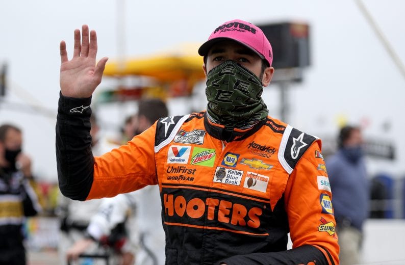 FORT WORTH, TEXAS - OCTOBER 25: Chase Elliott, driver of the #9 Hooters Give a Hoot Chevrolet, waves to fans during the pre-race ceremonies prior to the NASCAR Cup Series Autotrader EchoPark Automotive 500 at Texas Motor Speedway on October 25, 2020 in Fort Worth, Texas. (Photo by Chris Graythen/Getty Images) | Getty Images