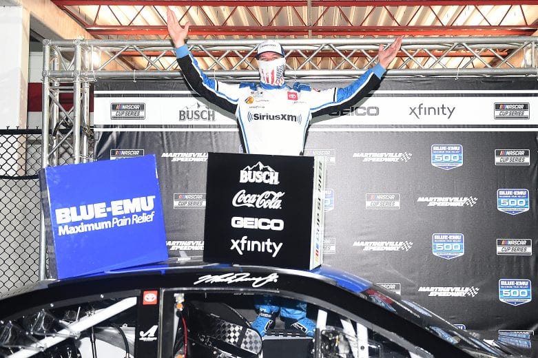 MARTINSVILLE, VIRGINIA - JUNE 10: Martin Truex Jr., driver of the #19 SiriusXM Toyota, celebrates in Victory Lane after winning the NASCAR Cup Series Blue-Emu Maximum Pain Relief 500 at Martinsville Speedway on June 10, 2020 in Martinsville, Virginia. (Photo by Jared C. Tilton/Getty Images) | Getty Images