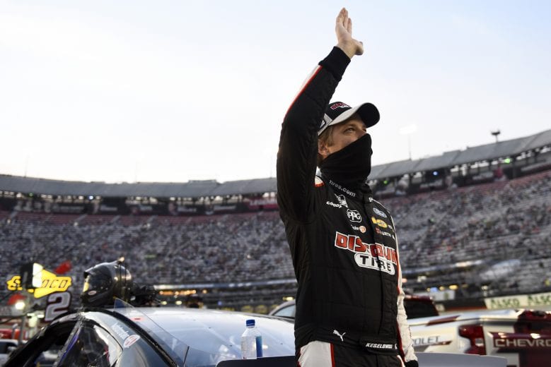 BRISTOL, TENNESSEE - SEPTEMBER 19: Brad Keselowski, driver of the #2 Discount Tire Ford, waves to fans from the grid prior to the NASCAR Cup Series Bass Pro Shops Night Race at Bristol Motor Speedway on September 19, 2020 in Bristol, Tennessee. (Photo by Jared C. Tilton/Getty Images) | Getty Images
