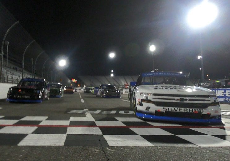 MARTINSVILLE, VIRGINIA - OCTOBER 30:Sheldon Creed, driver of the #2 Chevy Truck Month Chevrolet, and Zane Smith, driver of the #21 LaPaz/MRC Chevrolet,  lead the field on a pace lap prior to the NASCAR Gander RV & Outdoors Truck Series NASCAR Hall of Fame 200 at Martinsville Speedway on October 30, 2020 in Martinsville, Virginia. (Photo by Jared C. Tilton/Getty Images) | Getty Images