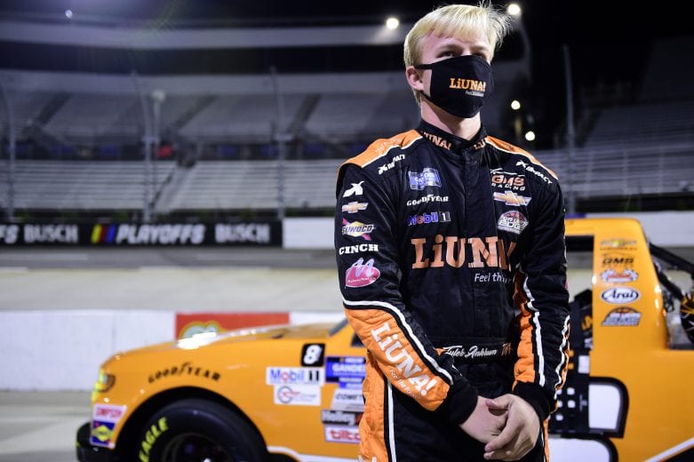 MARTINSVILLE, VIRGINIA - OCTOBER 30: Tyler Ankrum, driver of the #26 LiUNA! Chevrolet, waits on the grid prior to the NASCAR Gander RV & Outdoors Truck Series NASCAR Hall of Fame 200 at Martinsville Speedway on October 30, 2020 in Martinsville, Virginia. (Photo by Jared C. Tilton/Getty Images) | Getty Images
