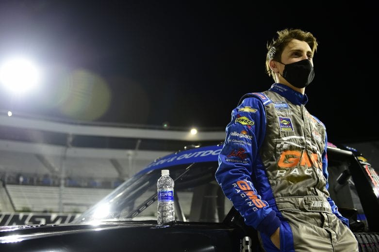 MARTINSVILLE, VIRGINIA - OCTOBER 30: Zane Smith, driver of the #21 LaPaz/MRC Chevrolet, waits on the grid prior to the NASCAR Gander RV & Outdoors Truck Series NASCAR Hall of Fame 200 at Martinsville Speedway on October 30, 2020 in Martinsville, Virginia. (Photo by Jared C. Tilton/Getty Images) | Getty Images