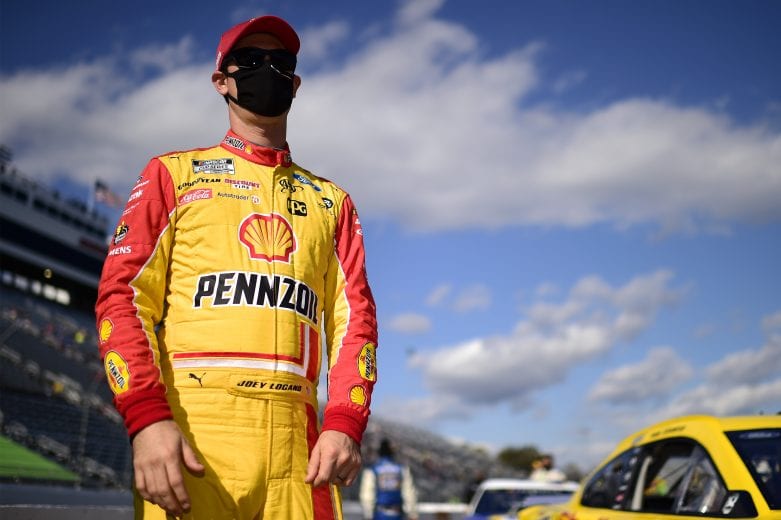 MARTINSVILLE, VIRGINIA - NOVEMBER 01: Joey Logano, driver of the #22 Shell Pennzoil Ford, waits on the grid prior to the NASCAR Cup Series Xfinity 500 at Martinsville Speedway on November 01, 2020 in Martinsville, Virginia. (Photo by Jared C. Tilton/Getty Images) | Getty Images
