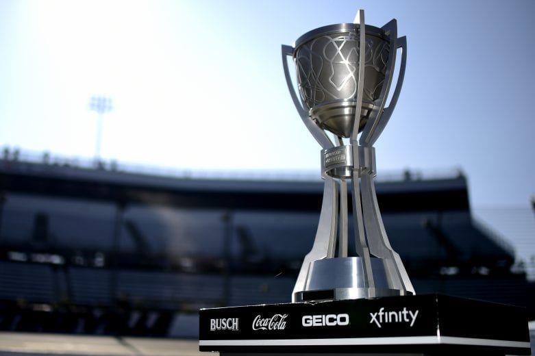 MARTINSVILLE, VIRGINIA - NOVEMBER 01:  detail of the NASCAR Cup Series trophy on the grid prior to the NASCAR Cup Series Xfinity 500 at Martinsville Speedway on November 01, 2020 in Martinsville, Virginia. (Photo by Jared C. Tilton/Getty Images) | Getty Images