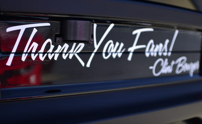 MARTINSVILLE, VIRGINIA - NOVEMBER 01:  A detail of the #14 Clint Bowyer Tribute Ford, with the message 