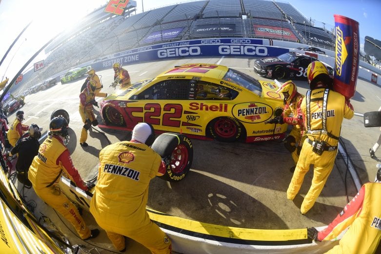 MARTINSVILLE, VIRGINIA - NOVEMBER 01: Joey Logano, driver of the #22 Shell Pennzoil Ford, pits during the NASCAR Cup Series Xfinity 500 at Martinsville Speedway on November 01, 2020 in Martinsville, Virginia. (Photo by Jared C. Tilton/Getty Images) | Getty Images