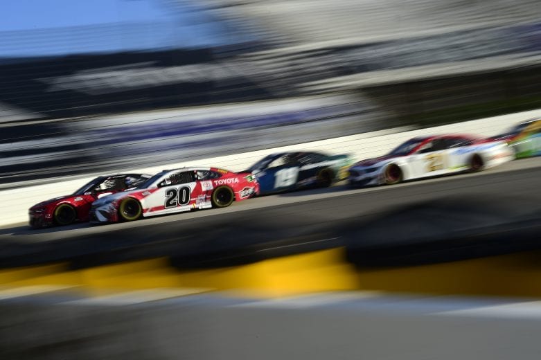 MARTINSVILLE, VIRGINIA - NOVEMBER 01: Erik Jones, driver of the #20 Toyota Camry Toyota, leads the field during the NASCAR Cup Series Xfinity 500 at Martinsville Speedway on November 01, 2020 in Martinsville, Virginia. (Photo by Jared C. Tilton/Getty Images) | Getty Images
