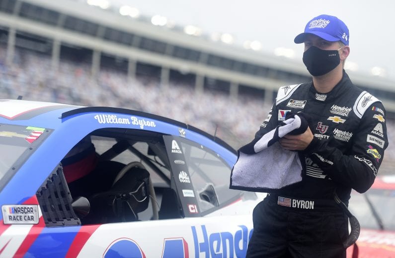 CONCORD, NORTH CAROLINA - OCTOBER 11: William Byron, driver of the #24 Hendrickcars.com Chevrolet, waits on the grid prior to the NASCAR Cup Series Bank of America ROVAL 400 at Charlotte Motor Speedway on October 11, 2020 in Concord, North Carolina. (Photo by Jared C. Tilton/Getty Images) | Getty Images