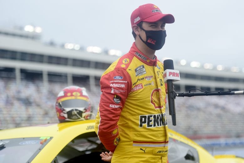 CONCORD, NORTH CAROLINA - OCTOBER 11: Joey Logano, driver of the #22 Shell Pennzoil/Autotrader Ford, speaks to the media prior to the NASCAR Cup Series Bank of America ROVAL 400 at Charlotte Motor Speedway on October 11, 2020 in Concord, North Carolina. (Photo by Jared C. Tilton/Getty Images) | Getty Images