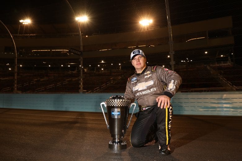 AVONDALE, ARIZONA - NOVEMBER 06: Sheldon Creed, driver of the #2 Chevy Accessories/Trench Shoring Chevrolet, poses for a photo after winning the NASCAR Gander RV & Outdoors Truck Series Championship at Phoenix Raceway on November 06, 2020 in Avondale, Arizona. (Photo by Christian Petersen/Getty Images) | Getty Images
