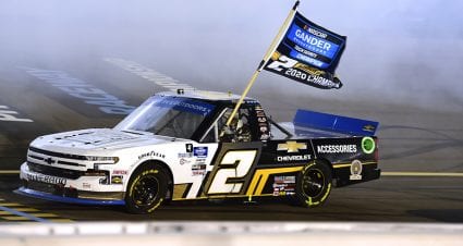 AVONDALE, ARIZONA - NOVEMBER 06: Sheldon Creed, driver of the #2 Chevy Accessories/Trench Shoring Chevrolet, celebrates after winning  the NASCAR Gander RV & Outdoors Truck Series Lucas Oil 150 at Phoenix Raceway on November 06, 2020 in Avondale, Arizona. (Photo by Jared C. Tilton/Getty Images) | Getty Images