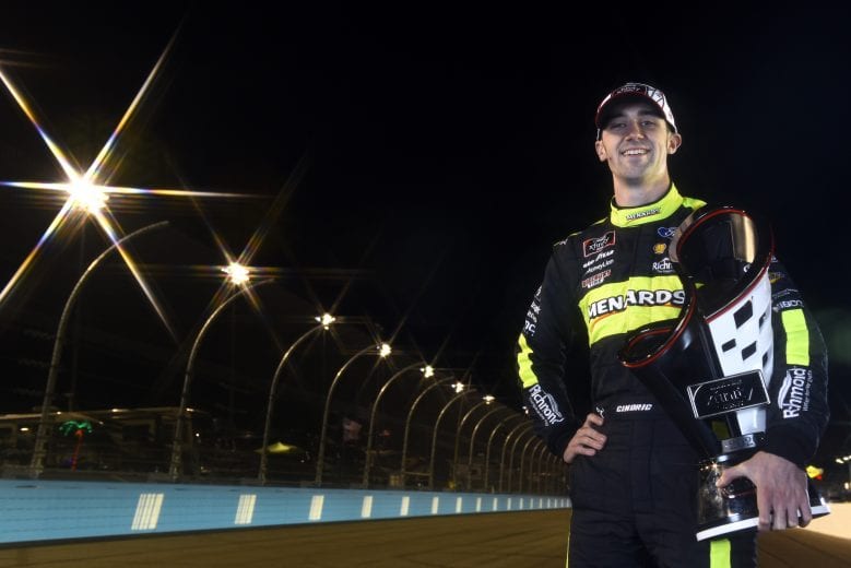 AVONDALE, ARIZONA - NOVEMBER 07: (EDITOR'S NOTE: This image was created using a starburst filter) Austin Cindric, driver of the #22 Menards/Richmond Ford, poses for a photo after winning the NASCAR Xfinity Series Desert Diamond Casino West Valley 200 and the 2020 NASCAR Xfinity Series Championship at Phoenix Raceway on November 07, 2020 in Avondale, Arizona. (Photo by Jared C. Tilton/Getty Images) | Getty Images