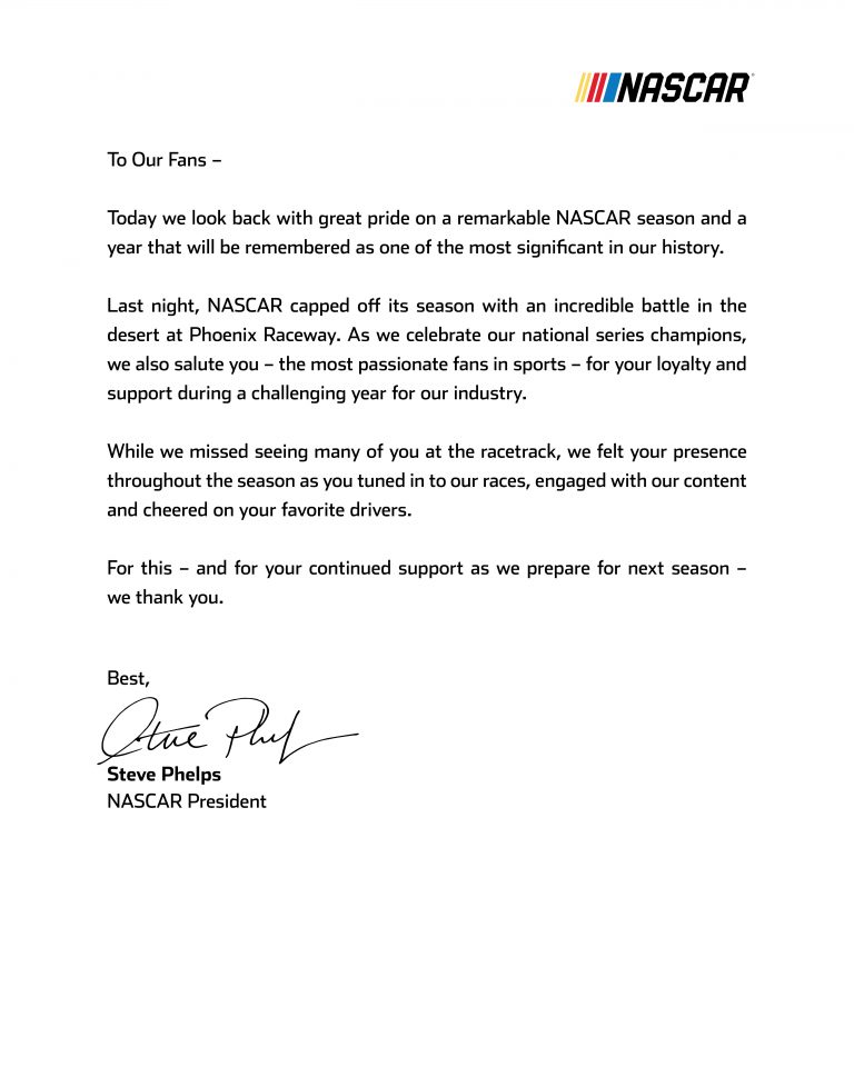 A letter from NASCAR President Steve Phelps Thank you, fans NASCAR