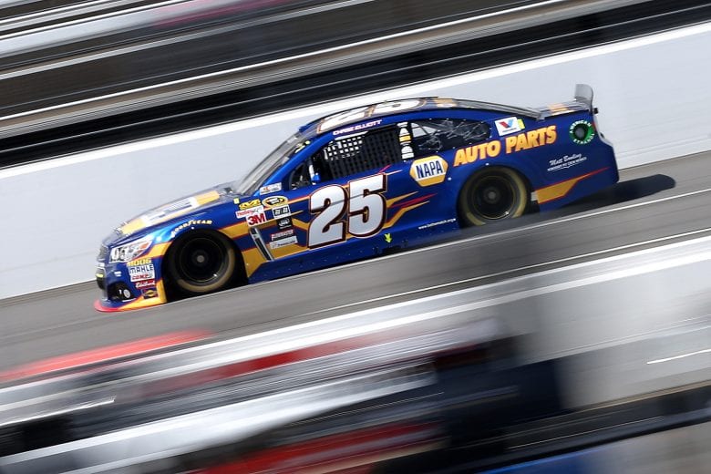 MARTINSVILLE, VA - MARCH 28: Chase Elliott, driver of the #25 NAPA Auto Parts Chevrolet, practices for the NASCAR Sprint Cup Series STP 500 at Martinsville Speedway on March 28, 2015 in Martinsville, Virginia. (Photo by Nick Laham/NASCAR via Getty Images)