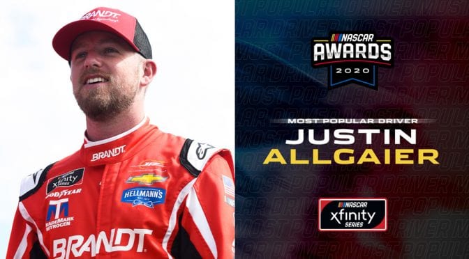 Featured Image for Justin Allgaier wins Most Popular Driver in Xfinity Series